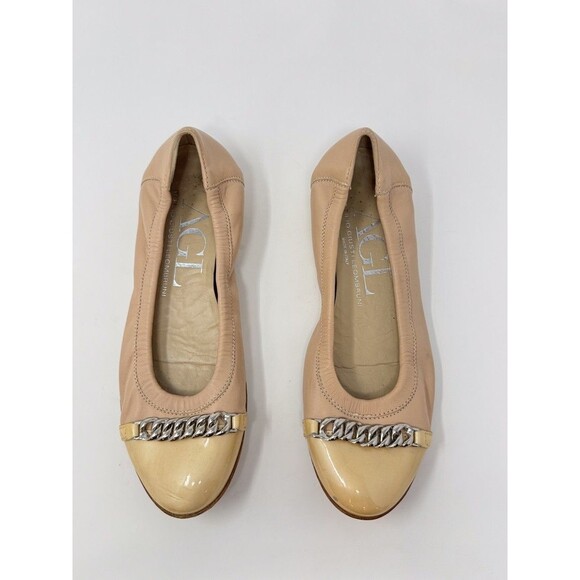 AGL Women Ballet Flats Beige Leather Slip On Chain Italian Ballerina 38.5 US 8.5 - Picture 3 of 8